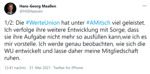Maaßen lässt Mitgliedschaft ruhen