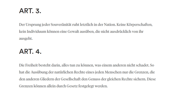 Menschenrechtsdeklaration 1789 - Art. 3+4