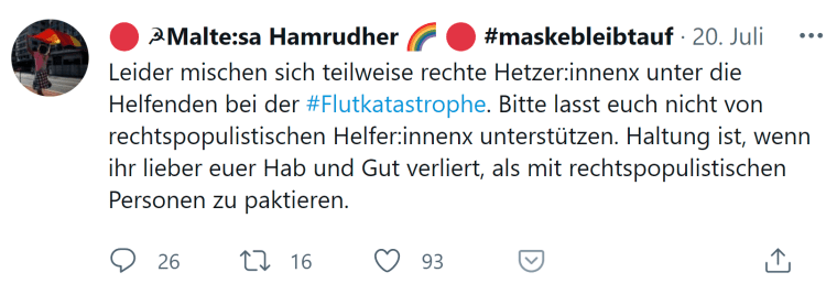 Flutkatastrophe - rechte Hetzer unter Helfern